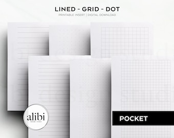 Pocket Grid Paper Dot Grid Lined Paper Printables Pocket Printable Planner Inserts