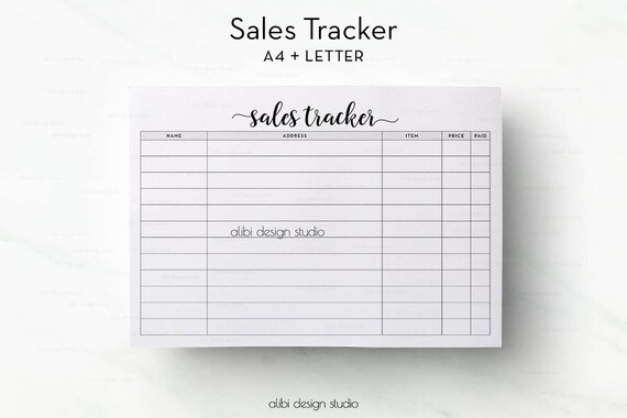 sales tracker a4 printable sales tracking business tracker etsy