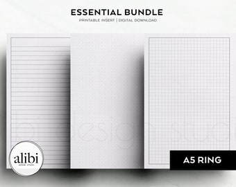 Papel cuadriculado A5, papel rayado con cuadrícula de puntos, insertos imprimibles, insertos para agenda A5, insertos para cuaderno de diario con puntos.