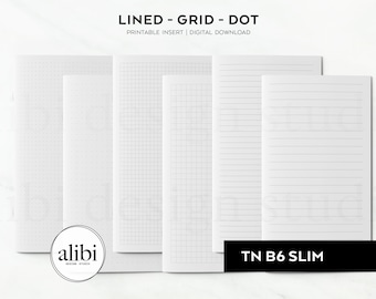 B6 SLIM TN Grid Paper Dot Grid Lined Paper Printables Travelers Notebook Printable Inserts