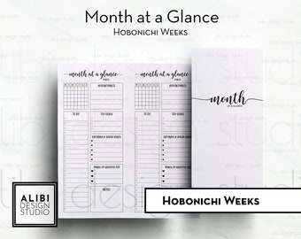 Hobonichi Weeks, Monthly Planner Birthday Calendar To Do List Month at a Glance Traveler's Notebook Monthly Overview Fauxbonichi