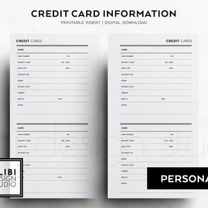 個人クレジットカード情報ファイナンシャルプランナー個人用印刷可能プランナー挿入物