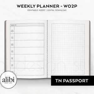 Passport TN Weekly Planner Travelers Notebook Weekly on 2 Page Hobonichi Weeks Inspired Printable Refill Midori Passport Inserts Grid | Wo2P