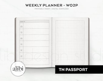 Passport TN Weekly Planner Travelers Notebook Weekly on 2 Page Hobonichi Weeks Inspired Printable Refill Midori Passport Inserts Grid | Wo2P