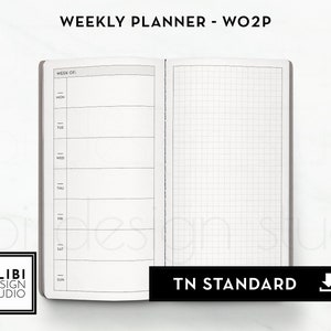 Standard TN, Weekly Planner, Traveler&#39;s Notebook Weekly on 2 Page, Hobonichi Weeks Inspired Printable, TN Inserts - Grid Paper | Wo2P