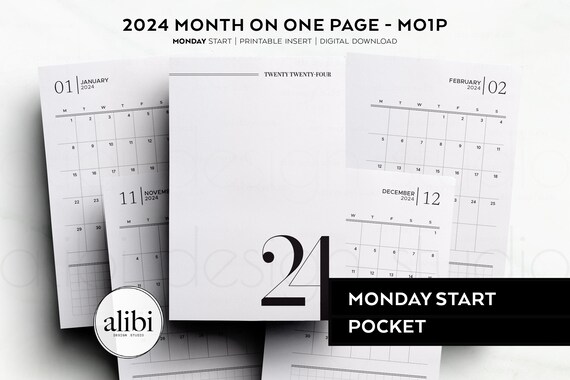 Pocket 2024 Month On One Page Planner Inserts