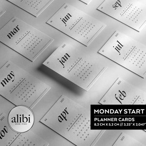 2025 Druckbarer Kalender Planerkarten Minikalender Vertikale Brieftaschen Karten | MONTAG START