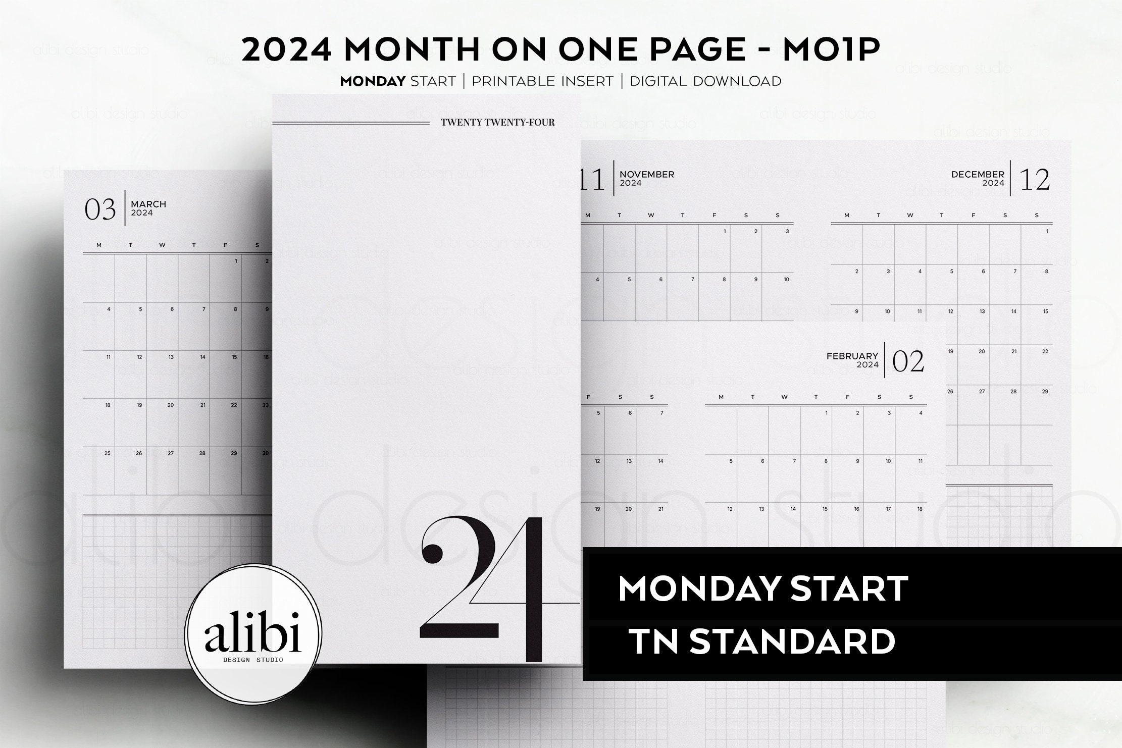 2024 MO1P Month On One Page Dated Planner Insert Refill