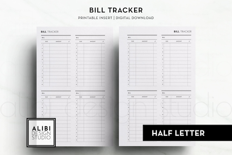Half Letter Bill Tracker Monthly Bill Printable Planner | Etsy
