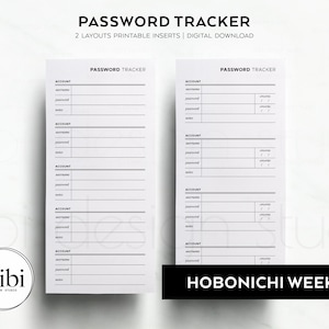 Hobonichi Weeks Password Tracker Password Manager Emergency Planner Password Reminder Hobo Weeks Printable Inserts