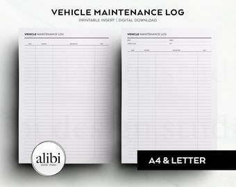 A4 and US Letter Size Printable Vehicle Maintenance Log Printable Planner Inserts