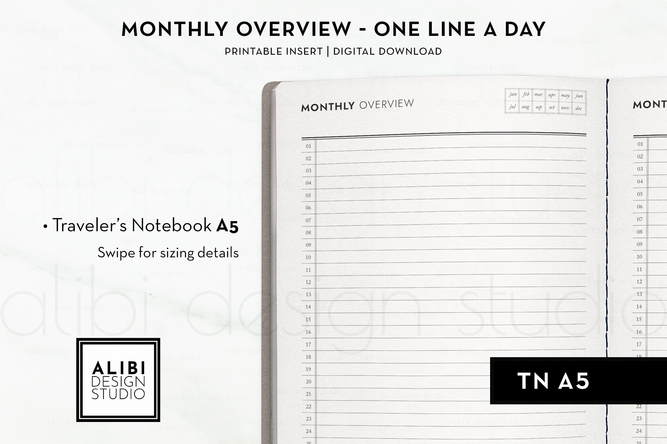 A5 TN One Line a Day Monthly Overview Daily Gratitude Journal - Etsy