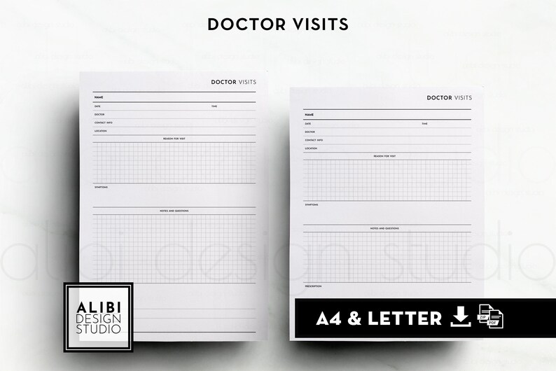 A4 Letter Doctor Visits Health Planner Health Record Medical Printable Insert 画像 1