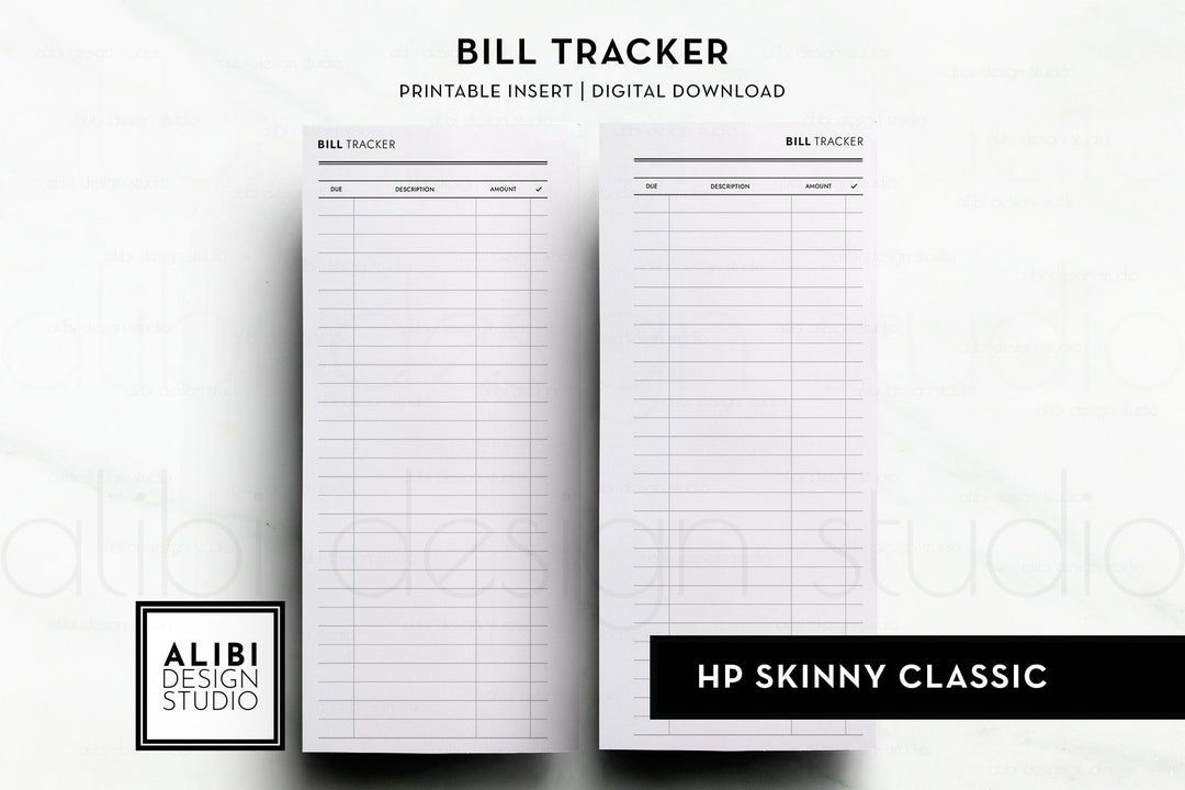 Skinny Classic Happy Planner Bill Tracker Monthly Bill HP Half Sheet ...