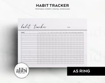 A5 Habit Tracker Monthly Habit Tracker Printable A5 Monthly Planner