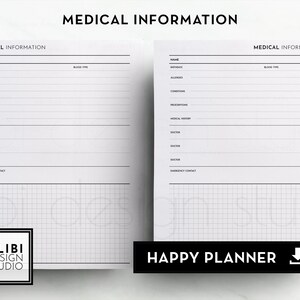 Happy Planner, Medical Information, Medical Overview, Medical History - Doctor Visits - Medical Planner Inserts, Health Record