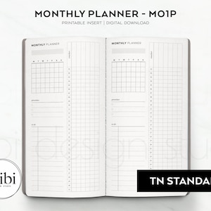 Standard TN Month at a Glance Habit Tracker Monthly Planner Traveler's Notebook Printable Insert Refill