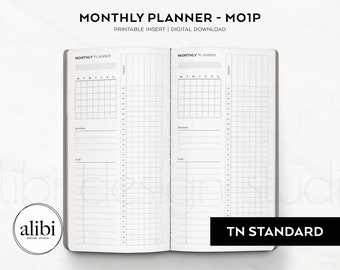 Standard TN Month at a Glance Habit Tracker Monthly Planner Traveler's Notebook Printable Insert Refill