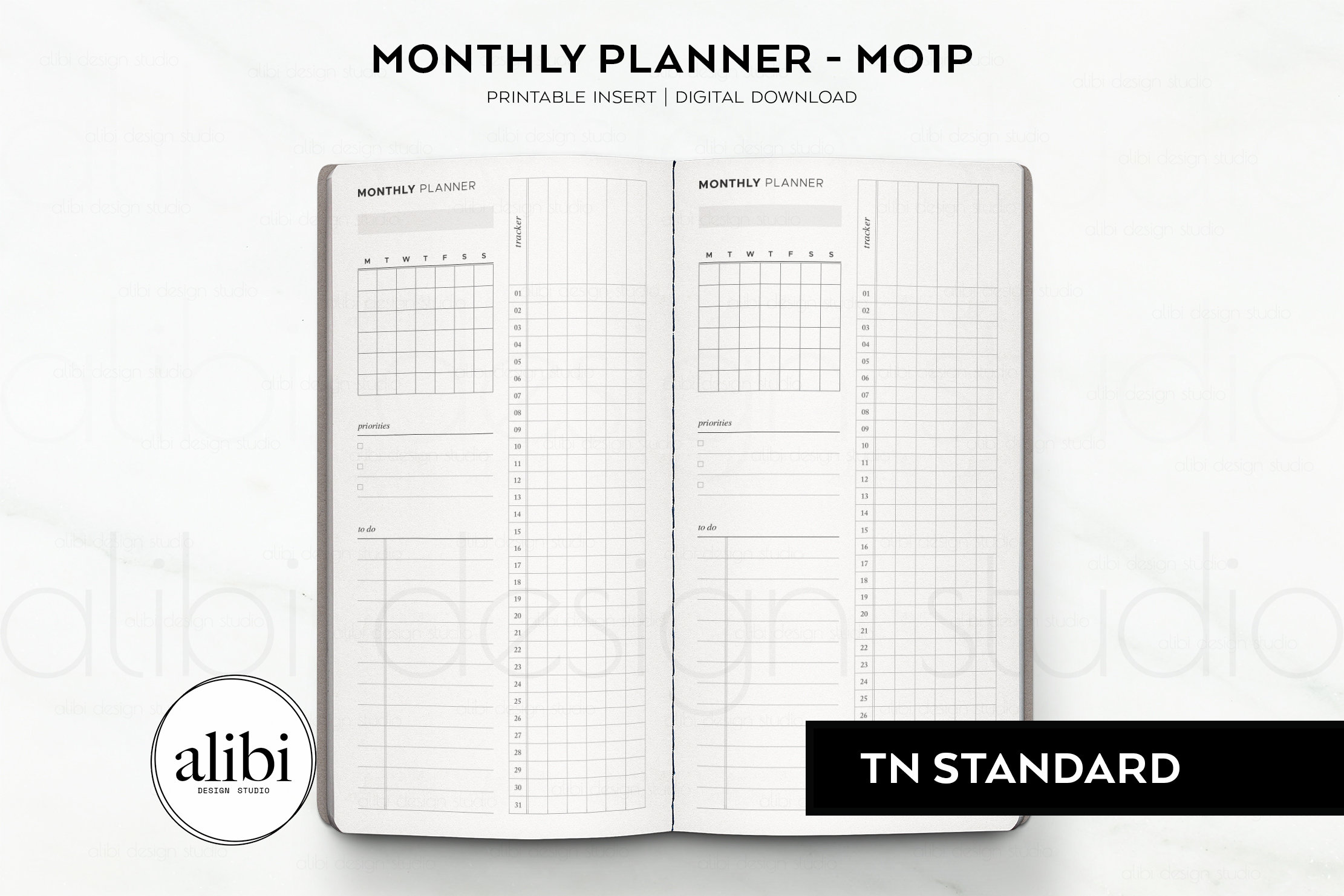 Standard TN Month at a Glance Habit Tracker Monthly Planner Traveler's ...