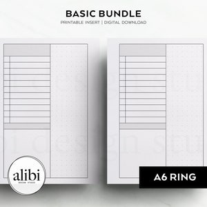 A6 Basic Printable Planner Inserts Bundle - Grid Paper Dot Grid Lined ...