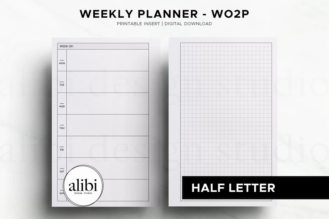 Half Letter Printable Weekly Planner Insert | Minimal Grid Weekly ...