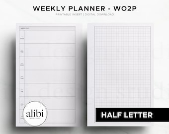 Afdrukbare weekplanner met halve letters | Minimale raster wekelijkse verspreiding | Digitale download | Wekelijkse agenda Wekelijkse planner, wekelijks op 2 pagina's
