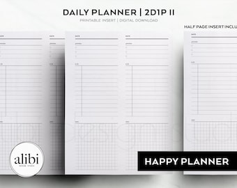 Happy Planner 2D1P 2 Days on 1 Page Daily Planner Daily Schedule To Do List Grid Paper Today's Journal HP Classic Printable Inserts