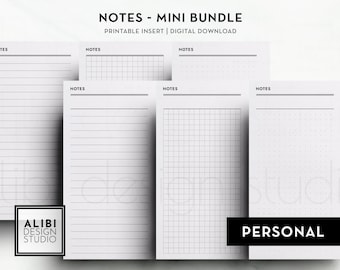 Paquete de notas básicas personales, papel de notas, papel cuadriculado, papel punteado, papel rayado, planificador estudiantil, insertos imprimibles personales para planificadores.