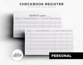 Personal Checkbook Tracker Printable Planner Insert Finance Planner Budget Tracker Check Register PDF Digital Download