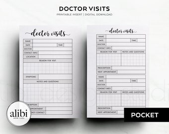 Pocket Doctor Visits, Medical Appointment Tracker Doctor Appointment Pocket Printable Planner Inserts Health Planner | Medical Inserts