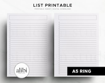 A5 Liste Checklist Printable To Do Liste Einkaufsliste, Inbox-Planer Leseliste Wunschliste A5 Printable Planereinlagen