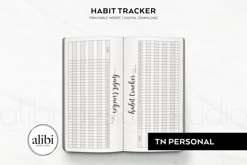 Personal TN Habit Tracker Monthly Planner Traveler's Notebook Printable Inserts Refill image 1