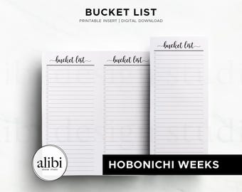 Hobonichi Weeks Bucket List Planner Insert Printable Checklist Goal Tracker Template Hobo Weeks Inserts