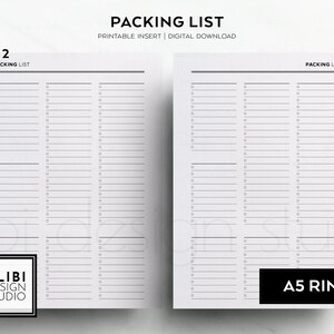 A5 Packing List Travel Planner Vacation Packing List Holiday Checklist ...