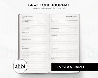 Standard TN Printable Gratitude Journal Daily Reflection Self Care Planner Mindfulness Planner Travelers Notebook Printable Inserts