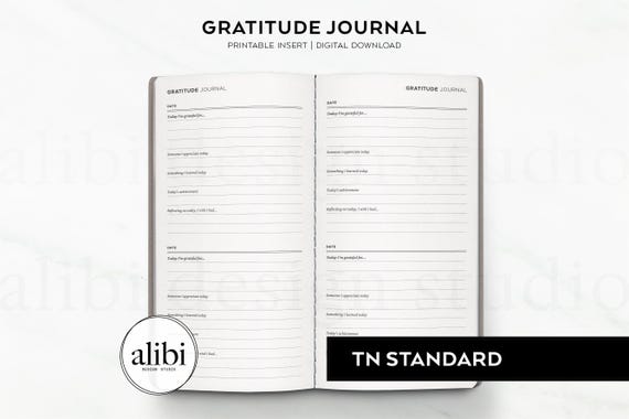 Standard TN Printable Gratitude Journal Daily Reflection Self Care Planner Mindfulness Planner Travelers Notebook Printable Inserts