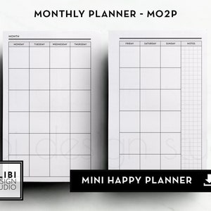 HP MINI Monthly Planner Undated Calendar Mini Happy Planner Printable Inserts Month on Two Pages