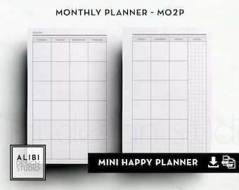 HP MINI Monthly Planner Undated Calendar Mini Happy Planner Printable Inserts Month on Two Pages