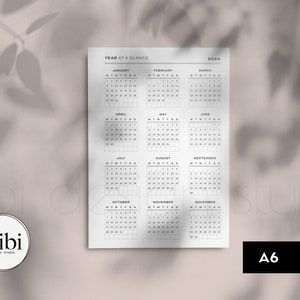 A6 2024 Year at A Glance Dashboard 2024 Calendar A6 Printable Planner ...