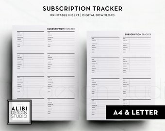 A4 and US Letter Size, Subscription Tracker Financial Planner Printable Planner Inserts Monthly Subscription Tracker Expense Tracker