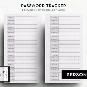 Personal Password Planner Password Tracker Personal Printable Planner Inserts Password Journal Password Keeper Password List