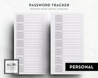 Personal, Password Planner, Password Tracker Personal Printable Planner Inserts Password Journal Password Keeper Password List