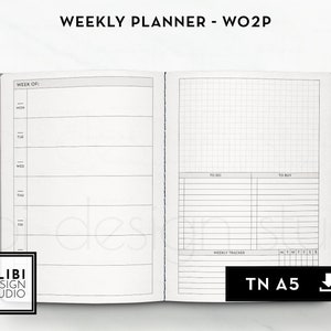 A5 TN Weekly Planner Traveler&#39;s Notebook Printable Insert Refill Week on 2 Pages Habit Tracker Grid Paper | Mo2P