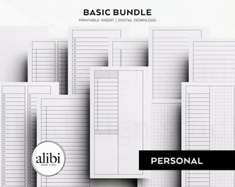 Personal Basic Printable Planner Inserts Bundle - Grid Paper Dot Grid Lined Paper Daily Planner Journaling Student Planner Notes Bundle