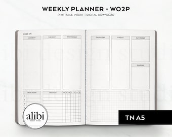 A5 TN Weekly Planner Week on 2 Pages Traveler's Notebook Printable Insert Refill Habit Tracker Grid Paper Meal Planner | Vertical Weekly