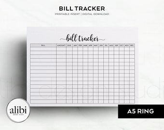 A5 Bill Tracker Financial Planner A5 Printable Planner Inserts Budget Planner Expense Tracker