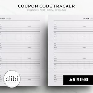 A5 Printable Coupon Code Tracker Shopping Budget Planner A5 Printable Planner Inserts