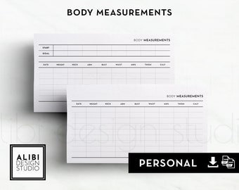 Personal Body Measurement Tracker Progress Planner Fitness Planner Weight Log