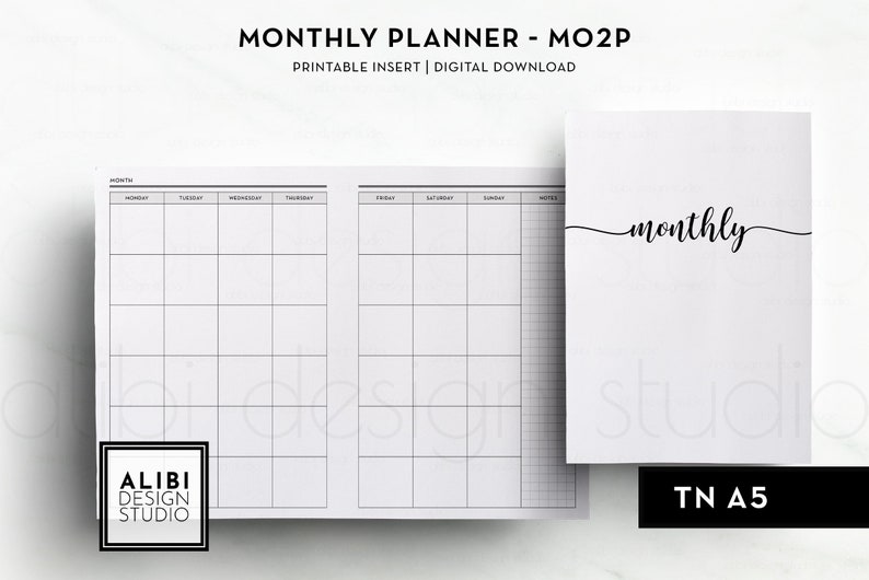 A5 TN Monthly Planner Undated Calendar Month on 2 Pages A5 - Etsy