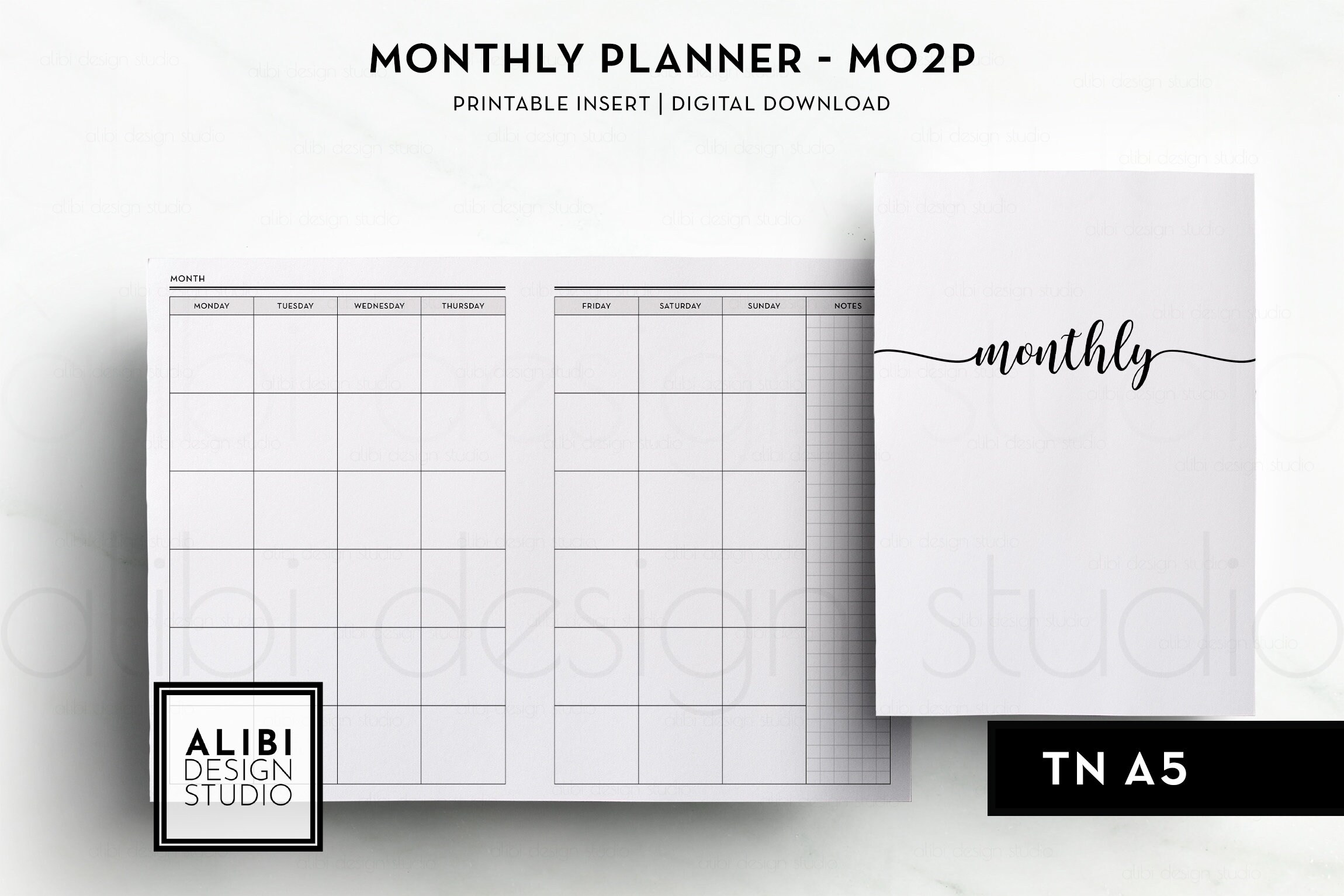 A5 TN Monthly Planner Undated Calendar Month on 2 Pages A5 - Etsy